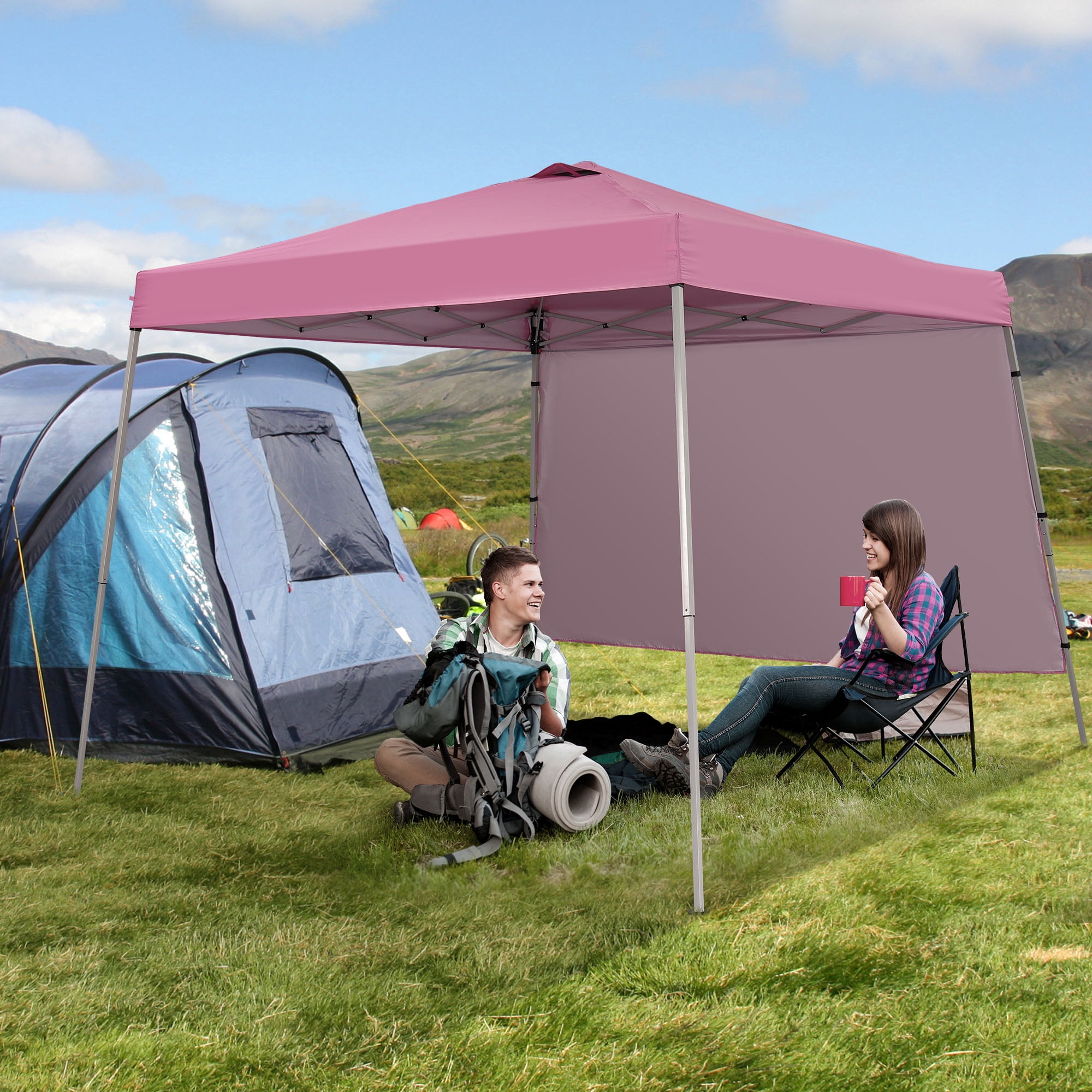 Ainfox 10 x 10 ft Pop up Canopy Tent  with Sidewall, Instant Slant Outdoor Gazebo for Beach, Sun Shade,Outdoor Activies, Weddings,Pink