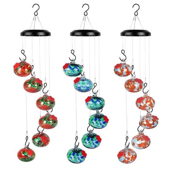 Sltwyw Hummingbird Wind Chimes Glass Garden Decor - Outdoor Metal Chime with Glass Feeders for Patio Yard, Weatherproof 2025 Design