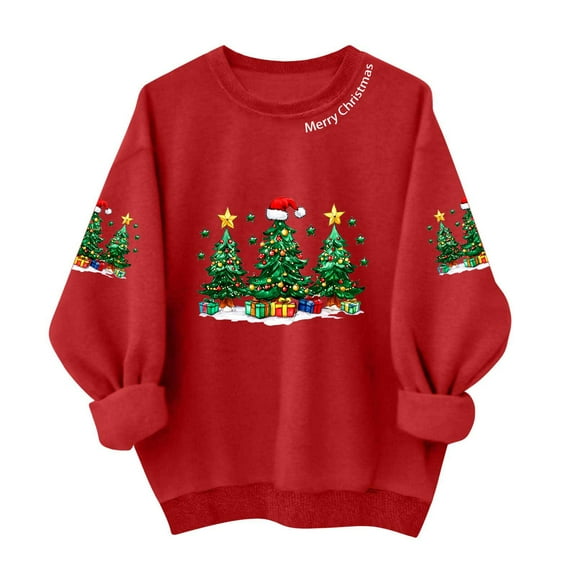 Lorytime Crewneck Sweatshirts Women Christmas Tree Print Shirt Long Sleeve Pullover Loose Tops for Holiday