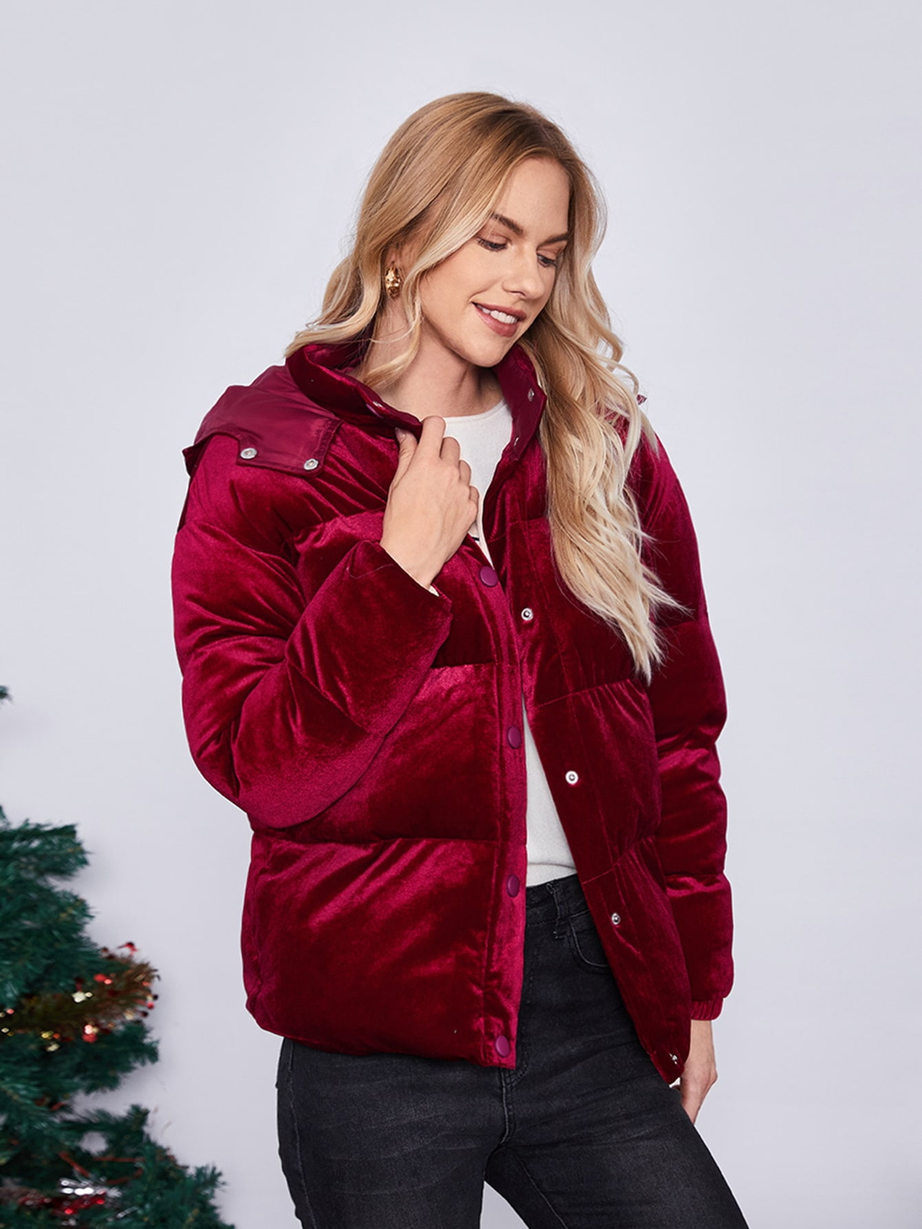 red velvet puffer jacket