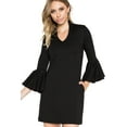thumbnail image 4 of Gina Dress - Women's Bell sleeve shift dress with side slit pockets (black), 4 of 5