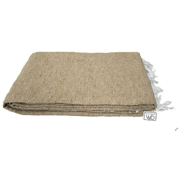 Beige Mexican Blanket Solid Color Yoga Blanket | Tan Khaki Throw Blanket for Bed, Couch, Picnic , Travel, & outdoors
