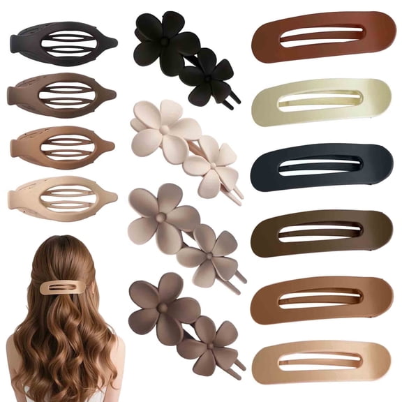 LAPTOM MAX  14 Pcs Matte Flower Flat Hair Clips for Women with Non-Slip Design Ideal for Thin Hair Accessories