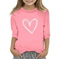 thumbnail image 1 of HNMKIU T-Shirt de Mode pour Filles, Imprimé de la Saint-Valentin, Col Rond, Manches 3/4, Haut Décontracté pour Filles, Confort Élégant, Usage Quotidien, 1 of 4