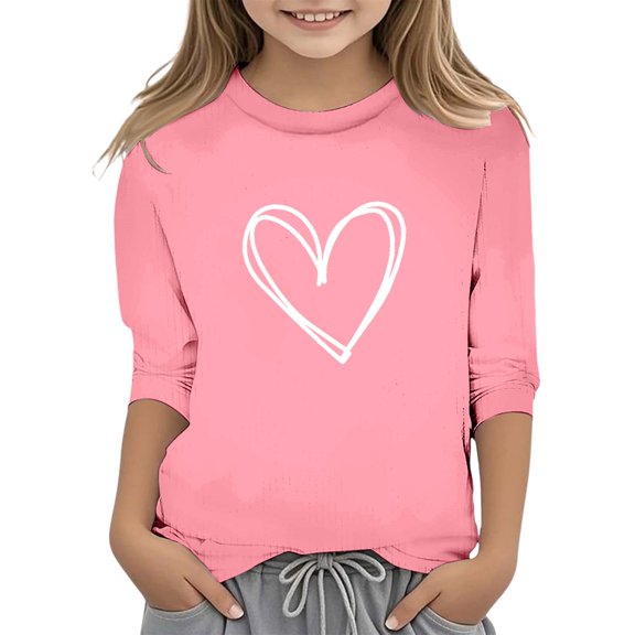 Byoo Heart Graphic T-Shirt for Toddler Girl Valentine Soft 3/4 Sleeve Crew Neck Comfort Top Relaxed Fit Soft Kids T Shirt