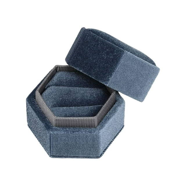 Caja para anillos de Boda Sunnimix Estuche para anillos hexagonal azul gris