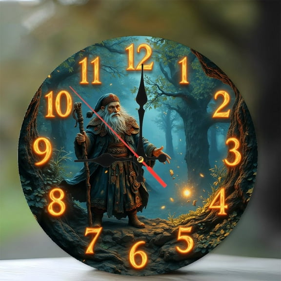 Wizard Theme Wall Clock with Enchanted Forest Design 10-Inch Silent Wooden Wall Clock, Battery Operated (AA Batteries Not Included), Artistic Home Decor