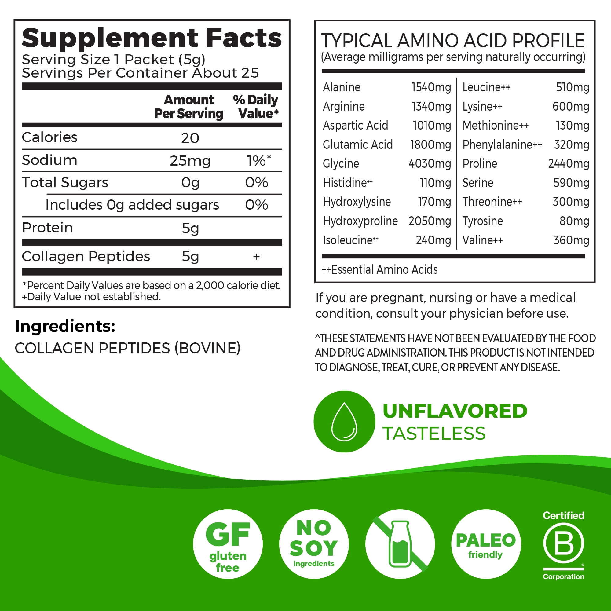 Orgain Grass-Fed 5g Collagen Peptides Powder – Unflavored, Single Serve Sticks, 25ct