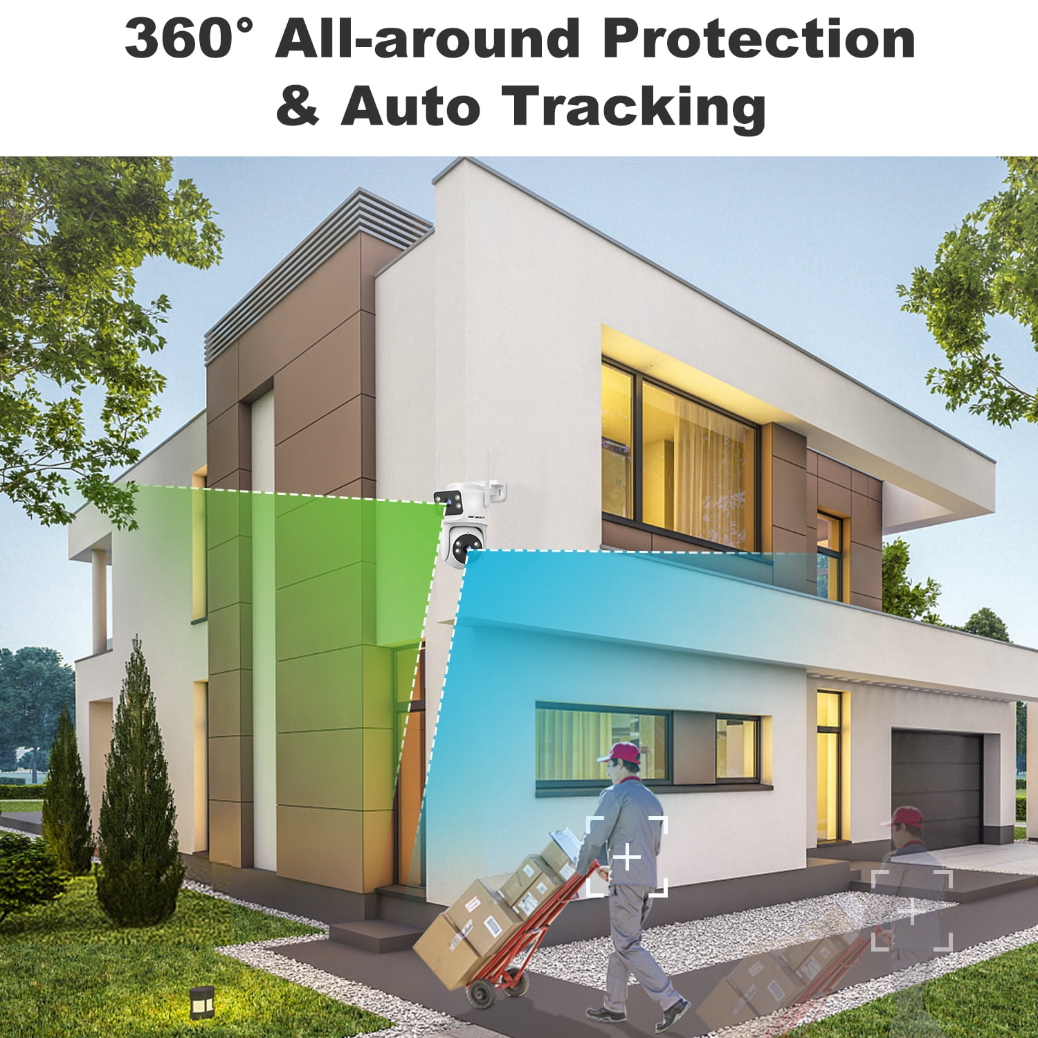 GENBOLT PTZ WiFi Security Camera Outdoor with Dual Lens, CCTV Surveillance with Dual View, Cloud Storage Upgraded with Color Night, Auto Tracking Humanoid Detection [DC&PoE]