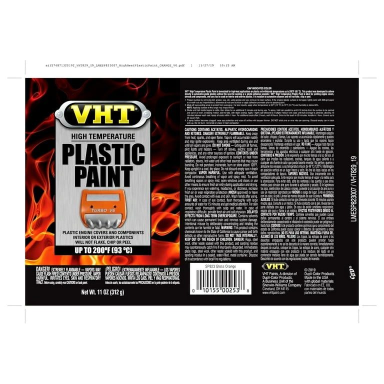VHT High Temp Plastic Spray Paint - Gloss Orange, 11 oz. Can