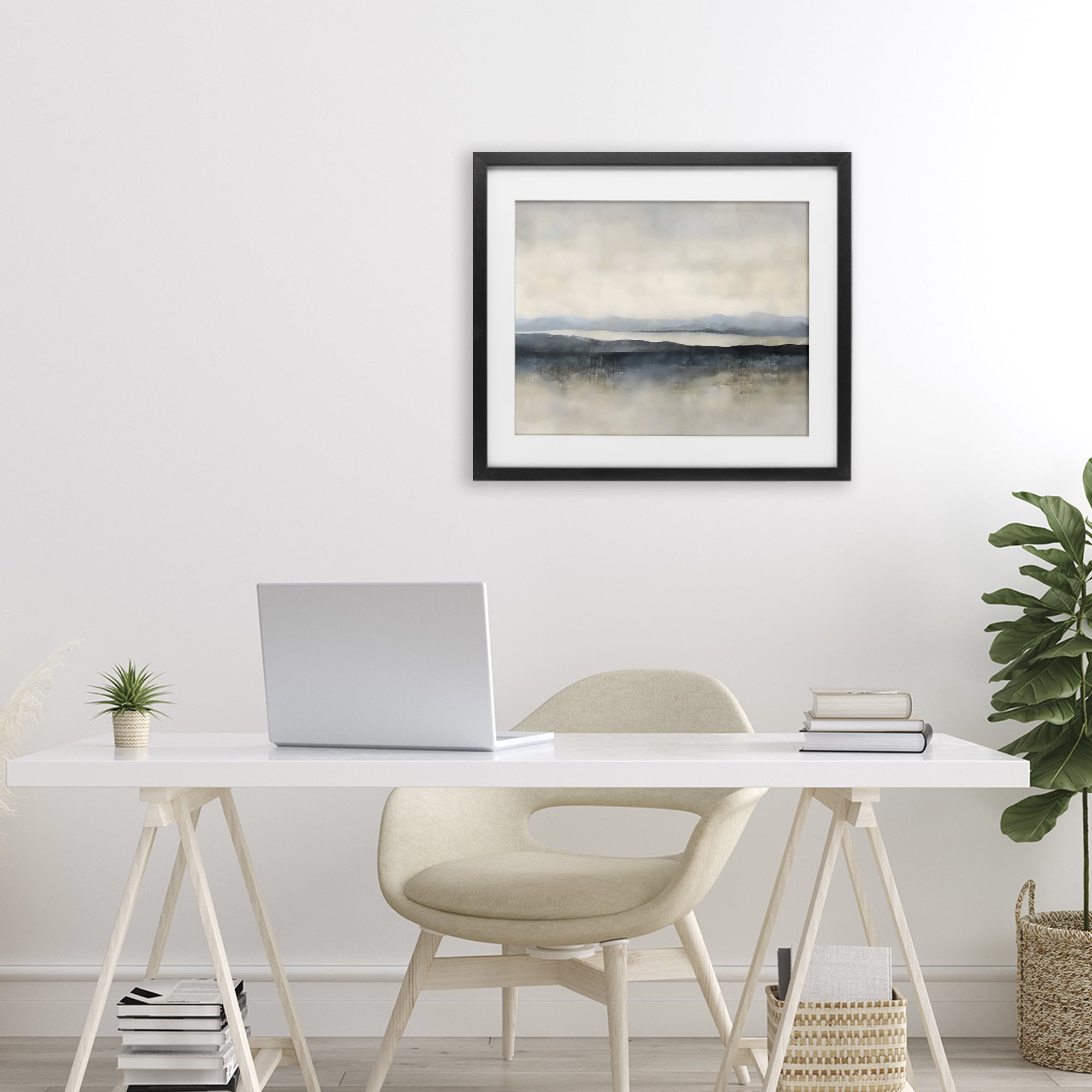 Stupell Industries Misty Muted Horizon Black Framed Print Under Glass, design by Riley B
