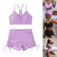 thumbnail image 2 of Womens 2-piece Soft Bag High Cut Bikinis Set Pleated Bathing Suit Beachwear Sexy Tube Top Slings Straps Bikinis Swimsuit Lavender XL, 2 of 4