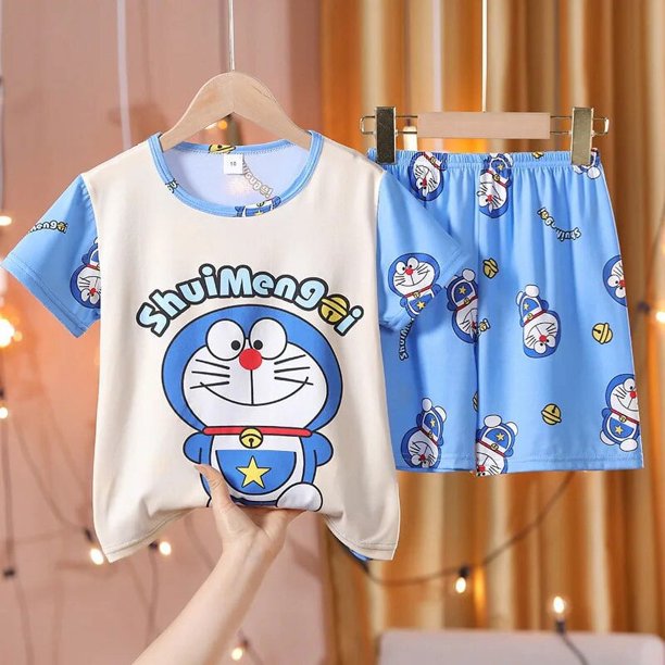 Pijamas de dibujos animados de Pokémon para niños y niñas, Conjunto de pijama de algodón de manga corta con pantalones cortos de Pikachu para verano