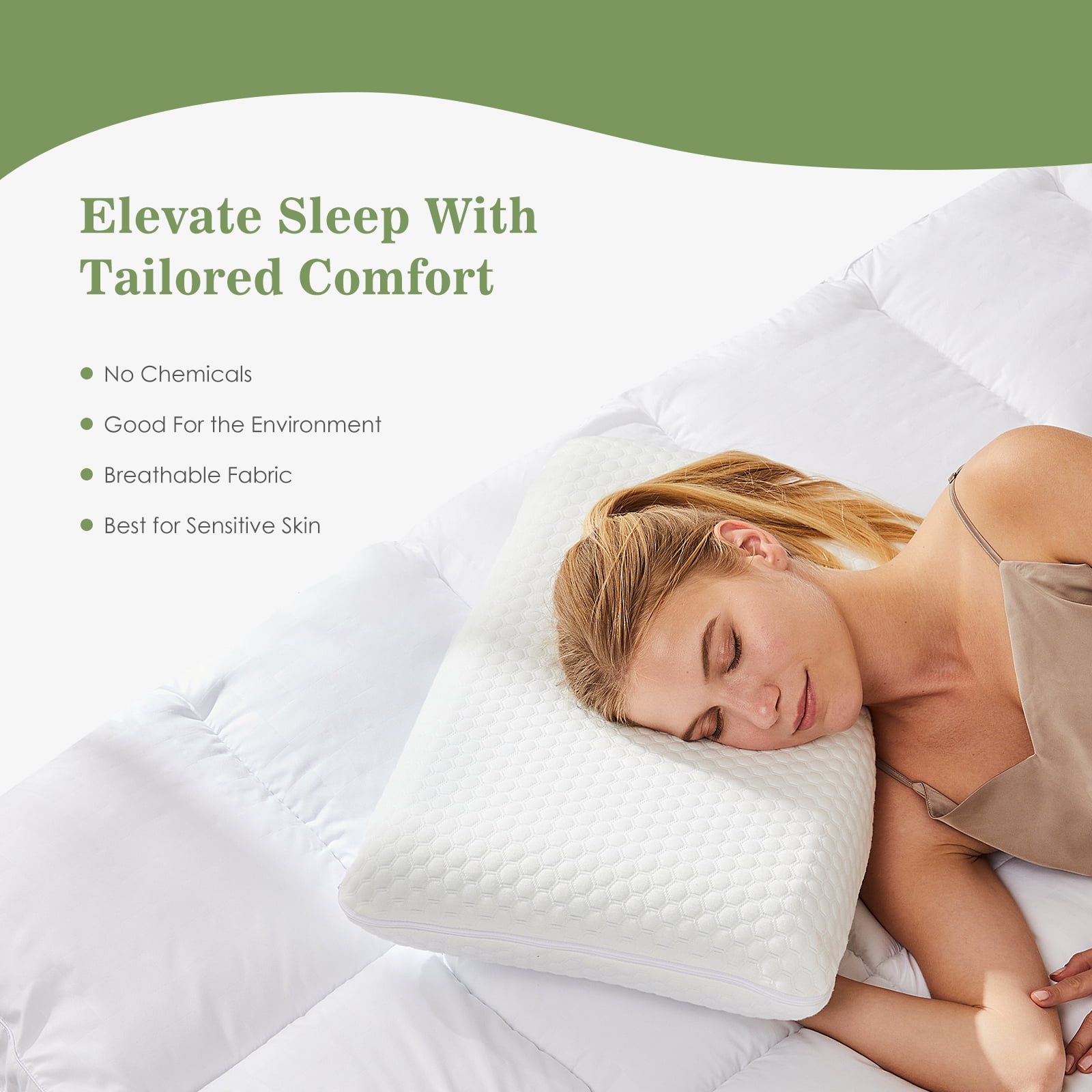 GIANNA Memory Foam Pillow for Sleeping, Standard Size(24" x 16" x 4.7"), Ergonomic Design, Soft and Supportive for Neck and Back Pain Relief, Washable Cover, 2 Pack
