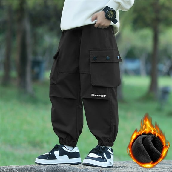 uublik Boy School Uniform Pants Size 4T-13 Fleece Lined Sweatpants Casual Trendy Workout Sweat Pants Fall Winter Workout Trousers Black