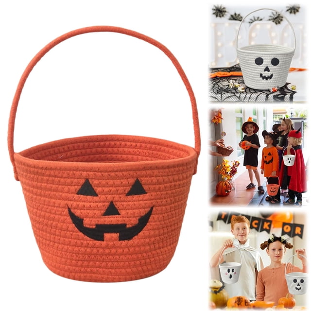AKEGAMN Clearance! New Children's Halloween Storage Basket Portable Candy Cotton Rope Storage Basket Toy Basket New Children's Halloween Storage Basket Portable Candy Cotton Rope Storage Basket Toy