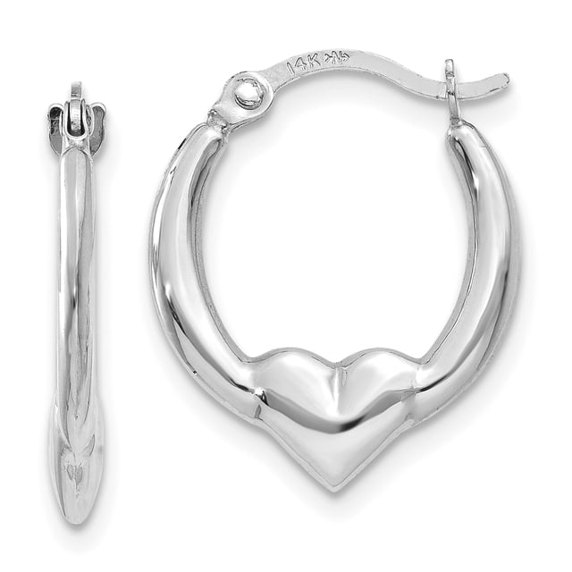 14k White Gold Heart Hoop Earrings Love