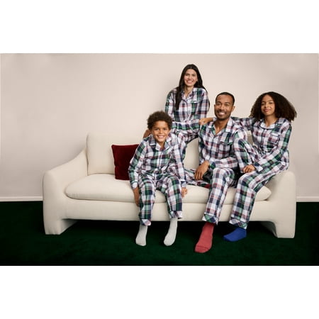 Free Assembly Matching Family Pajamas Men’s Cotton Plaid Notch Collar Top and Pants Gift Set, 2-Piece, Sizes XS-3X