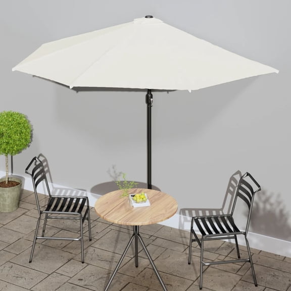 Semicircular Balcony Patio Parasol, UV‑Resistant Fade‑proof Polyester Canopy With 38 mm Wooden Shaft