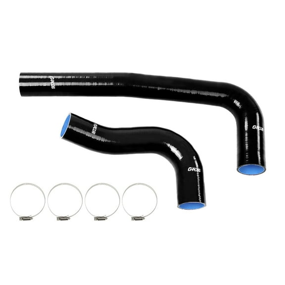 PIT66 Silicone Radiator Hose Kit Fit for 2003-2010 Dodge Ram 5.9L/6.7L Cummins Diesel Black with Clamps