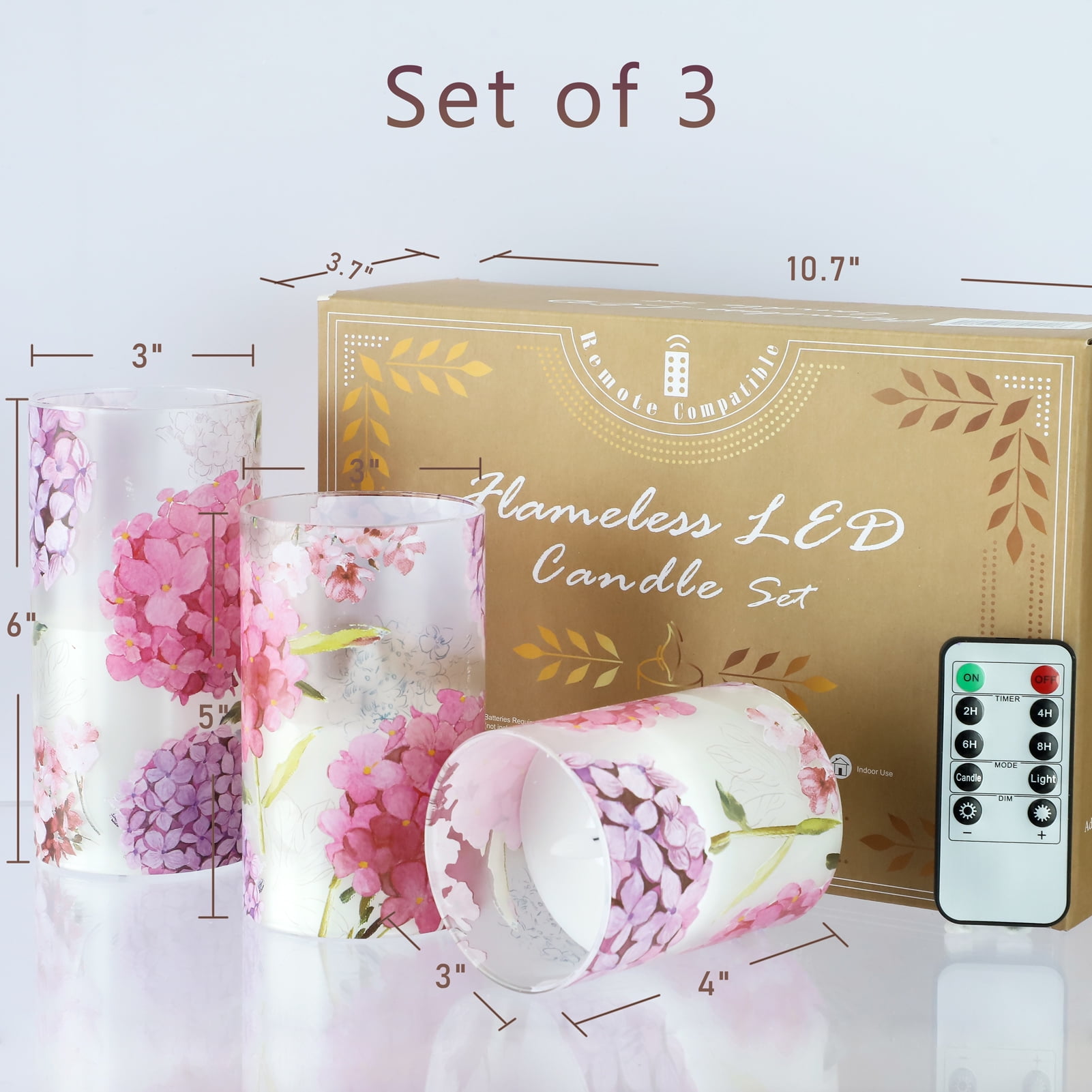 Meltone Pink LED Flameless Candles, Battery Operated Glass Candles with Remote and Timer, Set of 3 Candles Set