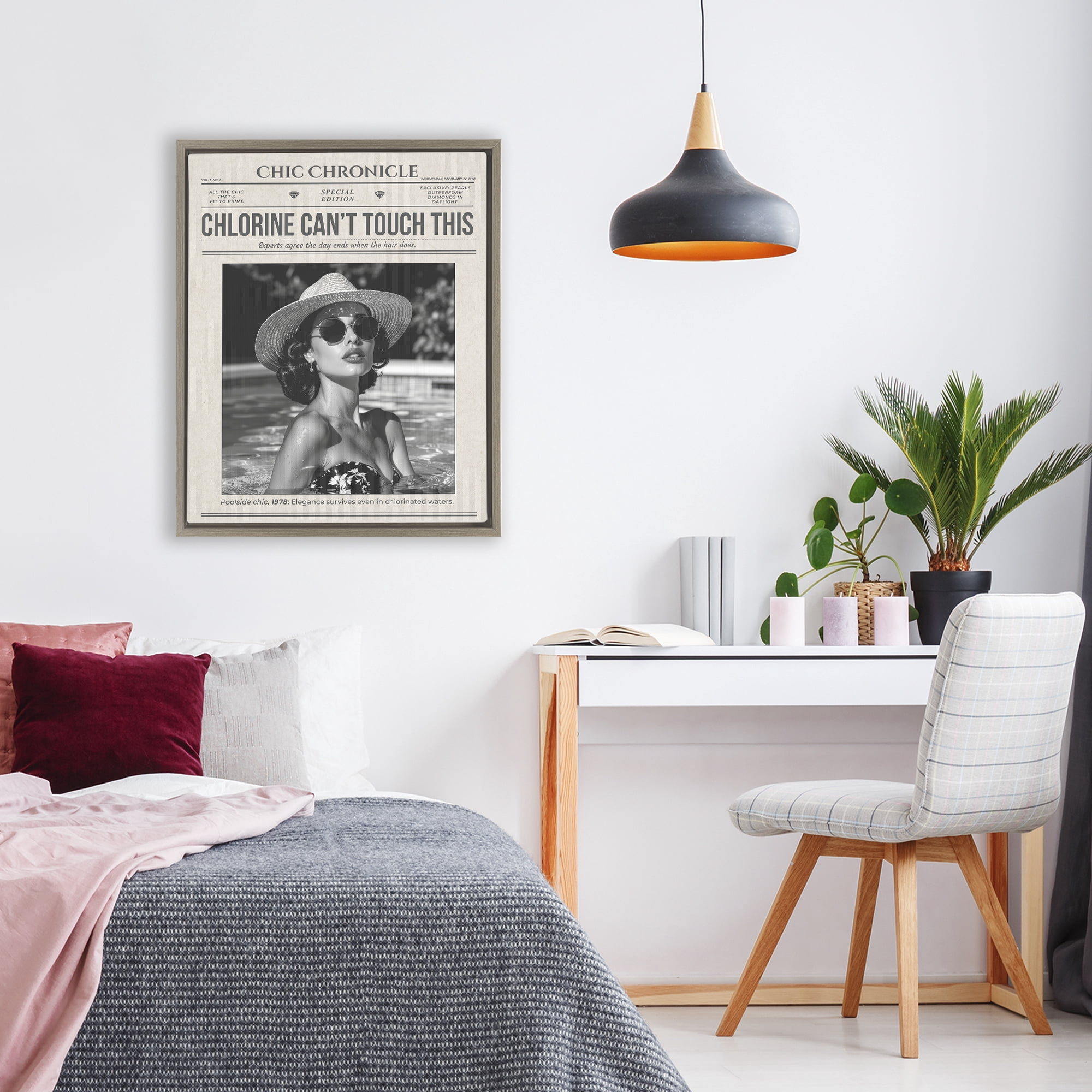 Chic Chronical Vintage Magazine Brown Framed Floater Canvas Wall Art, design by A Barefoot Stylist