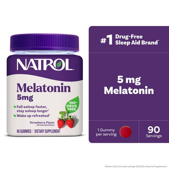 Natrol® Melatonin Gummies, Sleep Support for Adults, Strawberry Flavor, 5mg, 90 Count