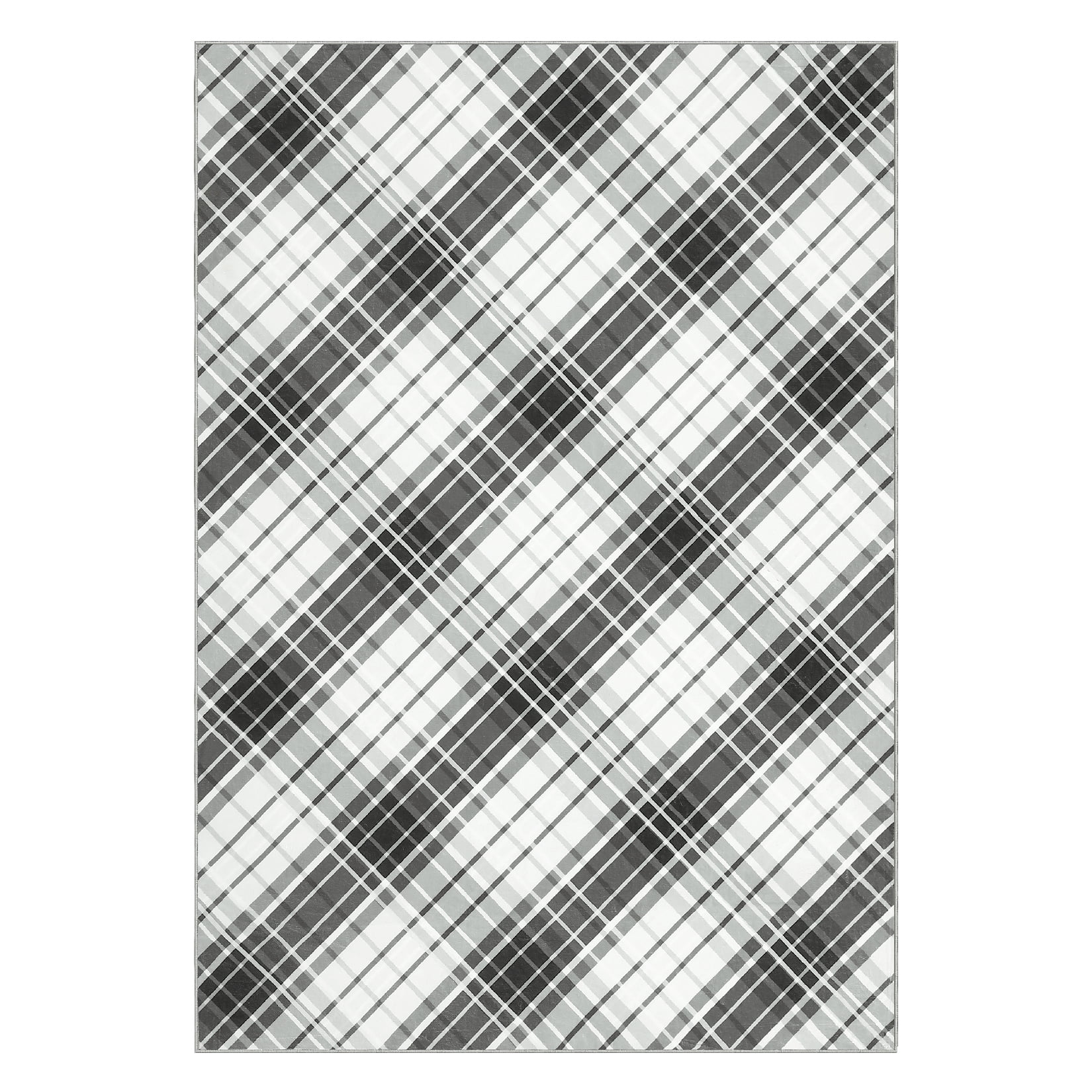 Aoile 9x12 Washable Large Area Rug, Christmas Decoration Carpet, Geometric Checkered Throw Mat Floor Carpet for Living Room, Black/Grey