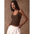 thumbnail image 6 of Women'S Studded Ribbed Knit Tank Top Square Neck Sleeveless Fitted Y2K Going Out Crop Tops Dark Brown L, 6 of 9