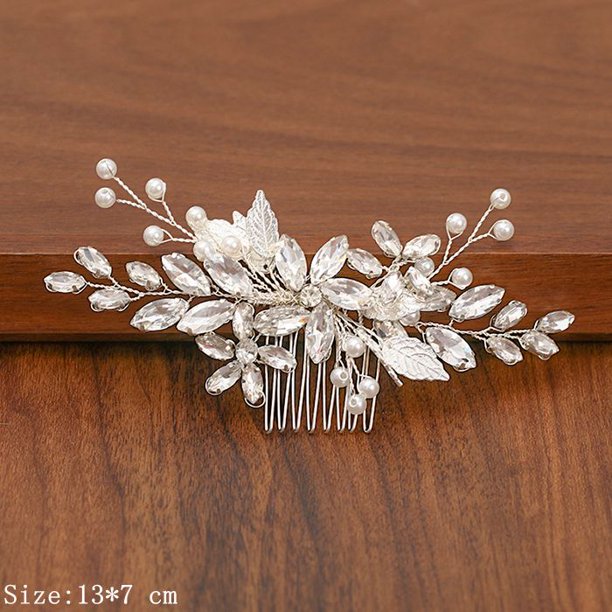Peines para el pelo de boda con diamantes de imitación y perlas de Color plateado, accesorios para el cabello para mujer, adornos para el cabello, joyería, tocado nupcial