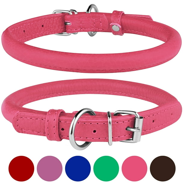 BRONZEDOG Rolled Leather Dog Collar Round Rope Pet Collars for Small