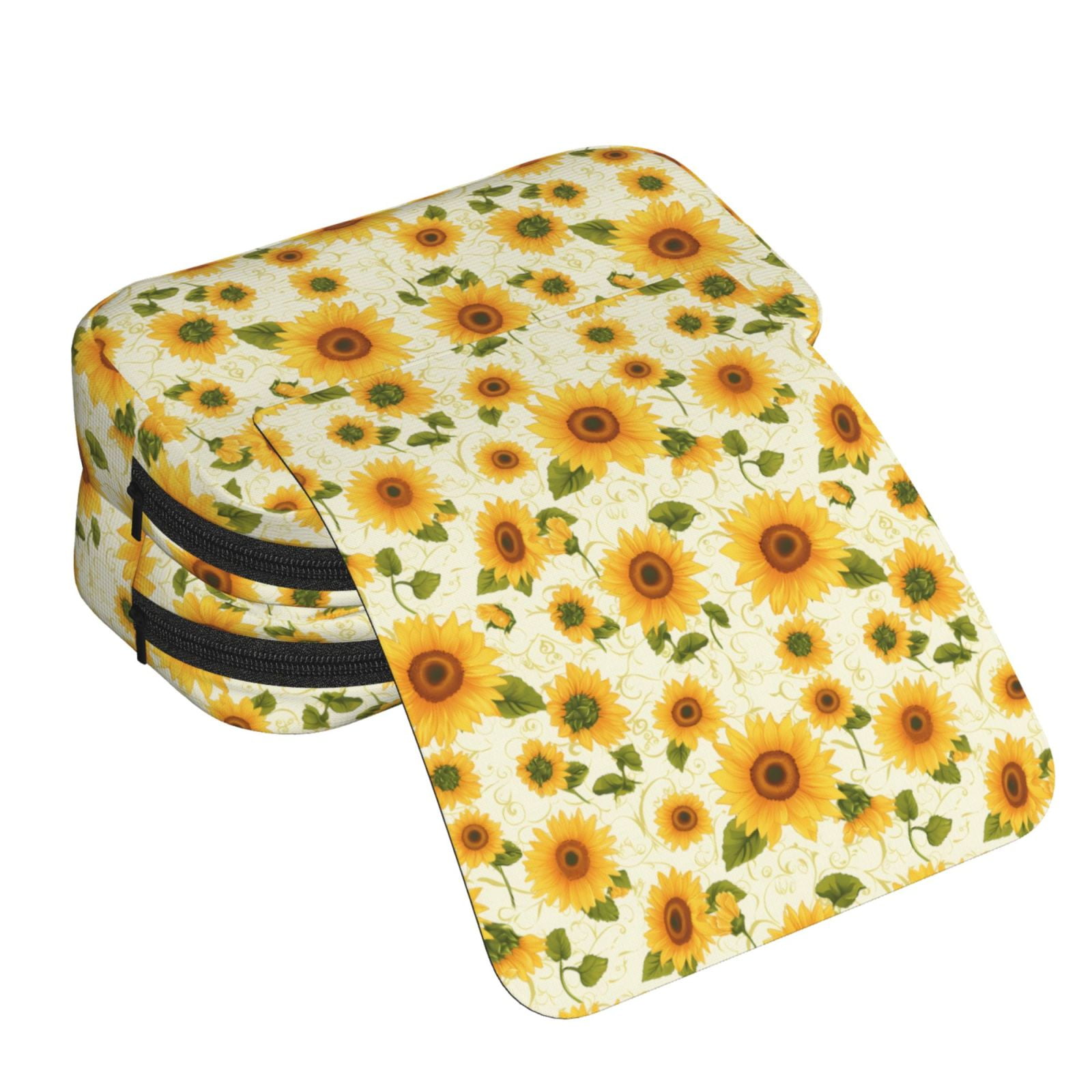 Rateoe European-style Pattern Sunflower Pattern Double Clamshell Pen Case, Storage Organizer with Two Zipper Compartments– Holds Up to 50 Pencils & Pens