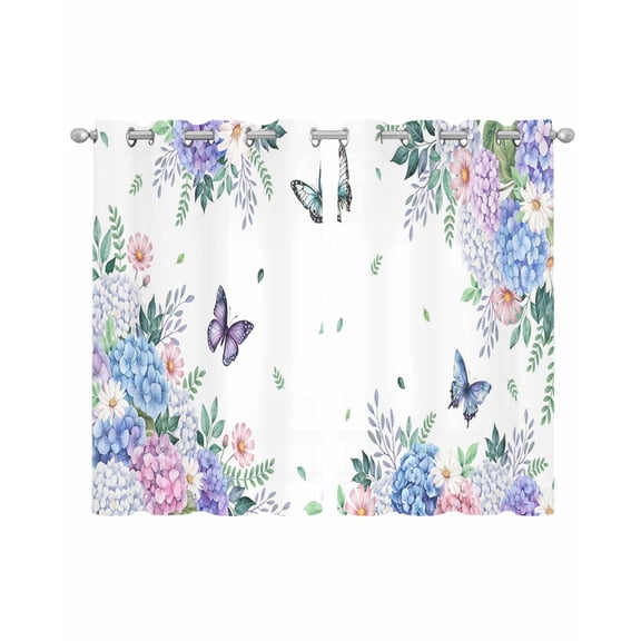 Spring Flowers Sheer Curtains 54 Inch Length 2 Panels Set for Living Room/Bedroom, Watercolor Floral Butterflies Botanical Kitchen Curtains Grommet Semi-Sheer Curtains Window Treatments 42"x54"x2