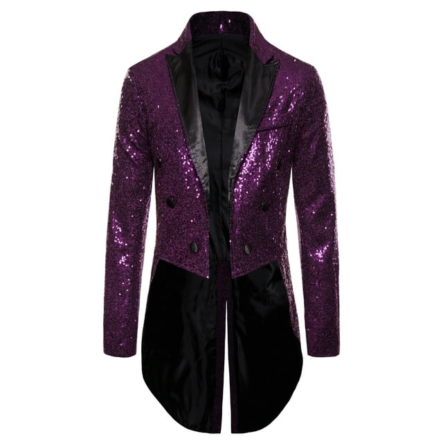 ITFABS Men's Suit, Shiny Sequins Turn-Down Collar Prom Swallow-Tailed Tuxedo