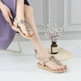 thumbnail image 4 of Anuirheih Women's Flat Sandals Summer Beach Shoes with Arch Support, Casual Comfortable Boho Rhinestone Flip-Flop Shoes with Elastic Strappy( Beige）, 4 of 5