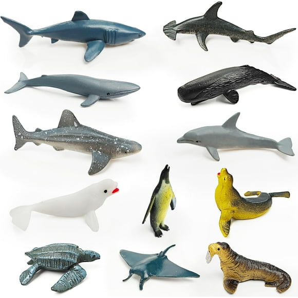 czcpp-12 Marine Animal Figurines for Kids, Plastic Animal Toys Tiny Portable Sea Creature Figures Playset Montessori Toy Educational Game for Homeschool Preschool Toddler Kids
