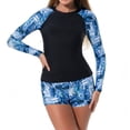 thumbnail image 6 of Amzcrzy Womens Rash Guard long sleeve Two Piece Swimsuit for Women, Floral Print Sleeves & Matching Boyleg Shorts, Upf 50+ Athletic Swimwear for Surfing Swimming, 6 of 7