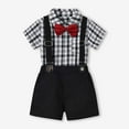thumbnail image 2 of Odeerbi Toddler Two-piece Set Boys Formal Suit Gentleman School Uniform Suit Baby Summer Outfits Floral Printing Shirts Strap Shorts Suit Short Sleeve Photography Performance Set Dark Gray, 2 of 9