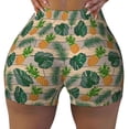 thumbnail image 2 of Rateoe Pineapples Palm Leaves Printed Power Workout Shorts for Women Tummy Control Squat Proof Ribbed Thick Seamless Scrunch Active Short-Large, 2 of 8