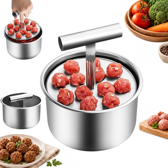 Nealison Meatball Maker, 12 Balls Stainless Steel Meatball Maker Tool Manual Push Press Meat Tenderiser Making Mould, Home Cooking Tools for Kitchen