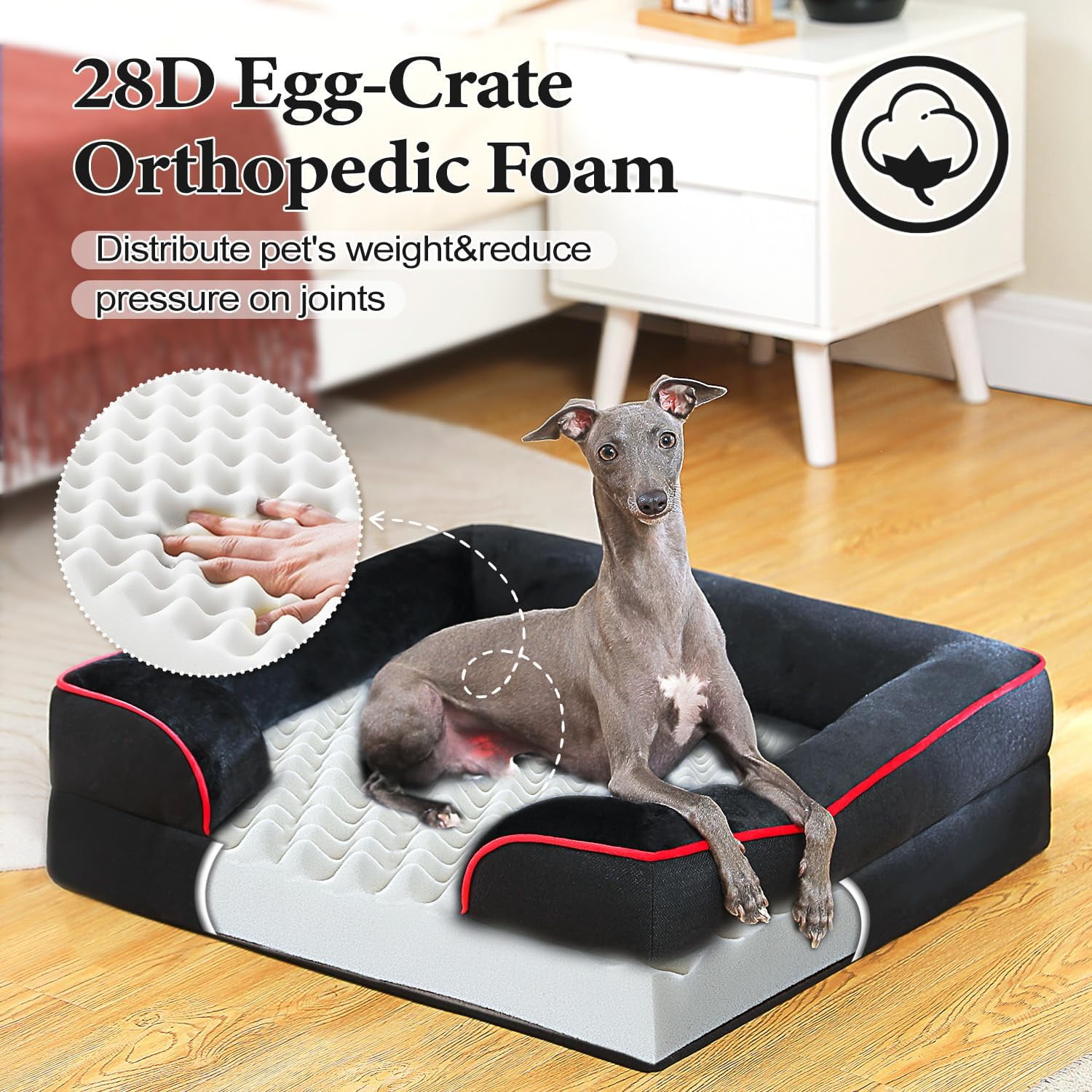 Orthopedic Dog Bed, Washable Medium Dog Bed for Medium Dogs with Supportive Foam,2-Layer Waterproof Cover and Non-Slip Bottom for Small, Medium and Large Dog-Black, Medium
