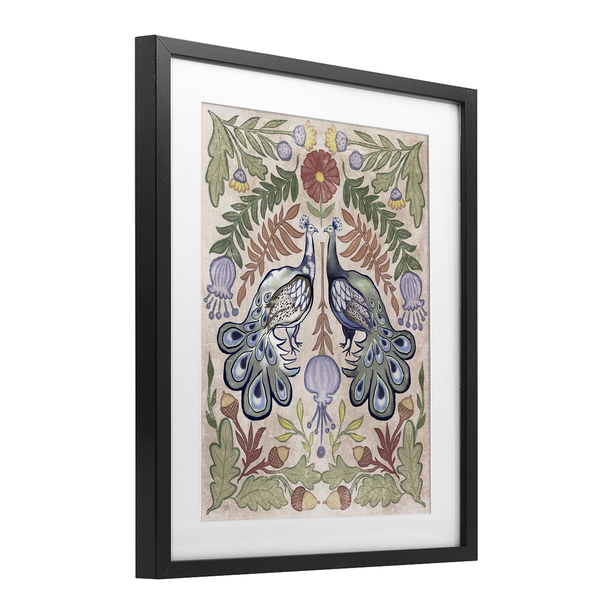 Stupell Industries Symmetrical Peacock & Flower Pattern Black Framed Print Under Glass, design by Elizabeth Medley