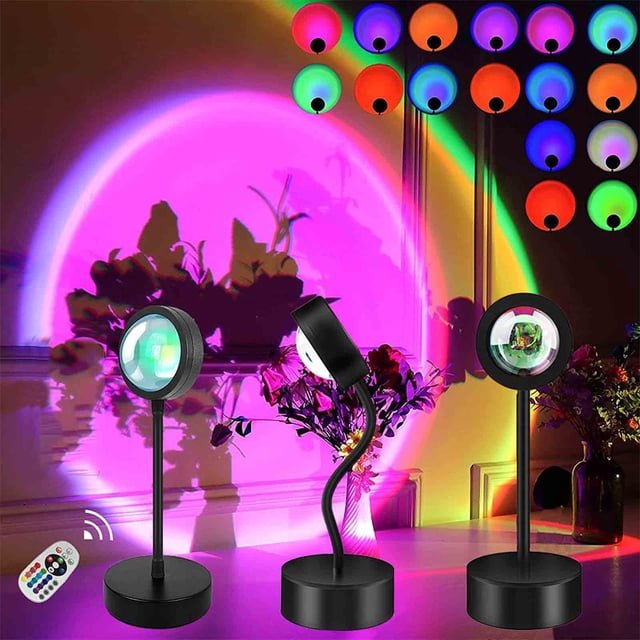Sunset Projection Lamp under $5! CQCYD Remote Control Sunset Lamp Projector, 16 Color LED Sunset Mood Light, Rotatable Sunset Lamp for Photography, Romantic Ambient Light for Bedroom Living Room