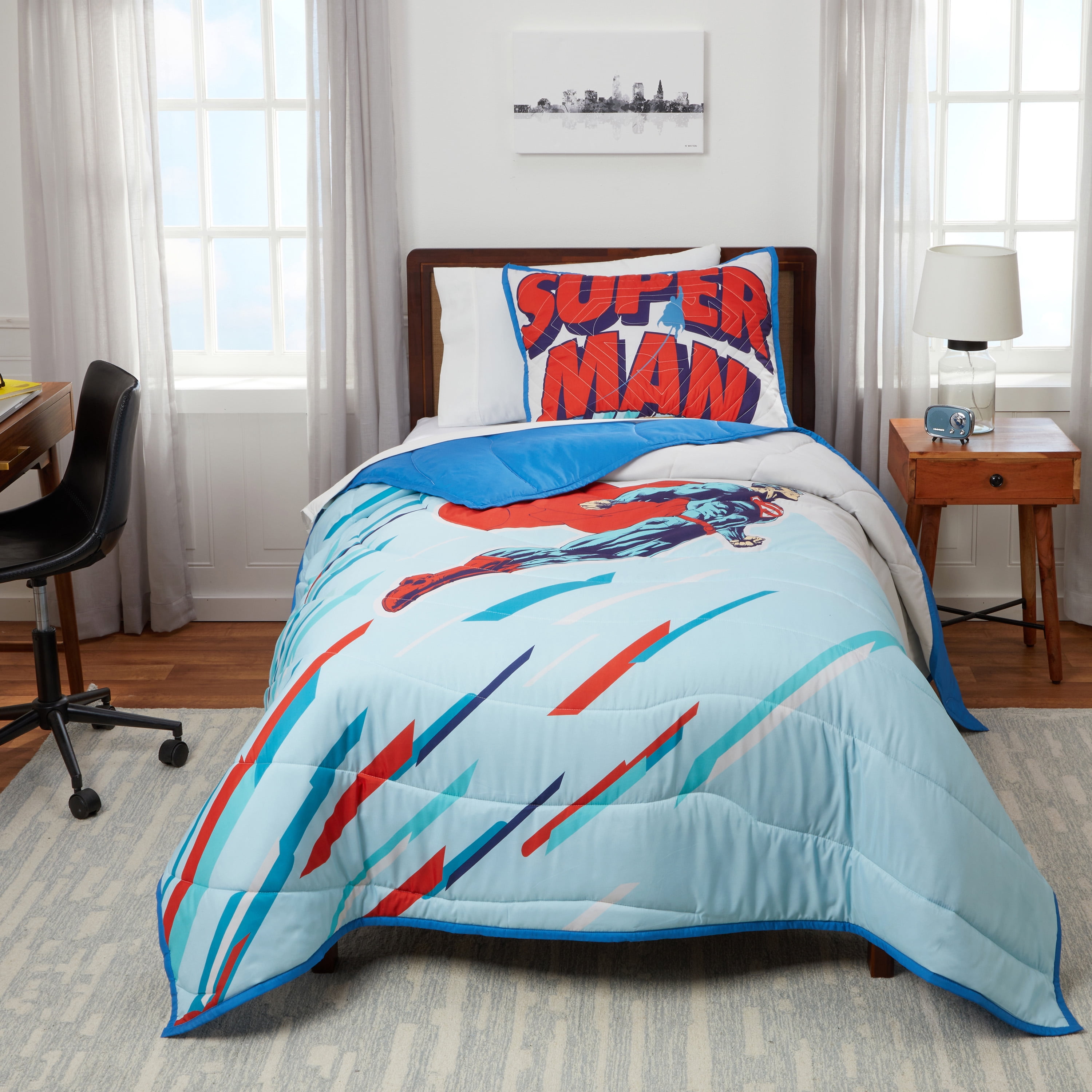 Superman Comic Style 3 Piece Quilt and Sham set, Queen