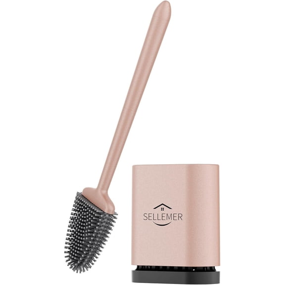 CERPXFF-Toilet Brush and Holder Set - Flexible Toilet Bowl Brush Head with Silicone Bristles, Compact Size for Storage and Organization, Ventilation Slots Base (1 Pack, Rose Gold)