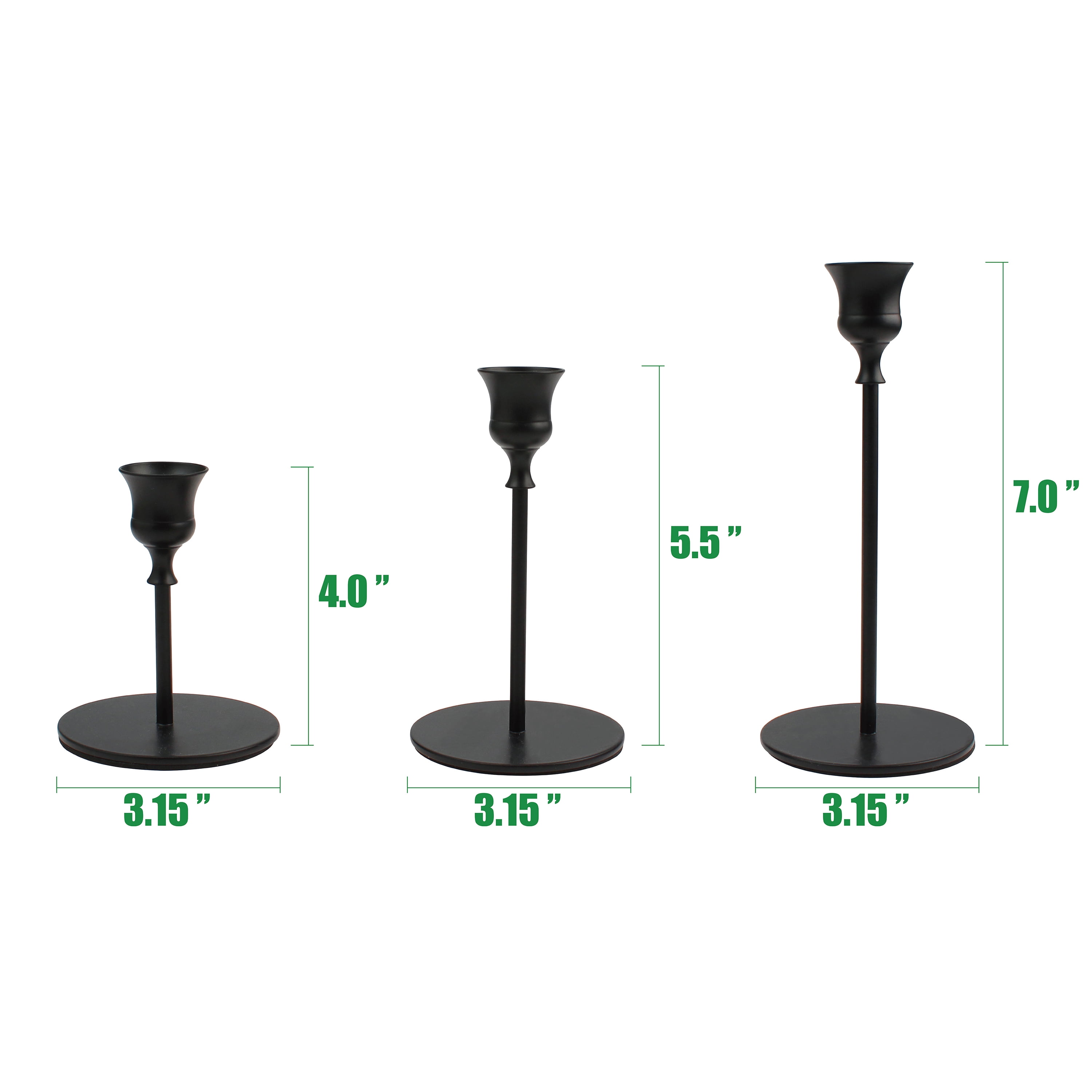 Mainstays Decorative Metal Taper Candle Holders, Set of 3, Black