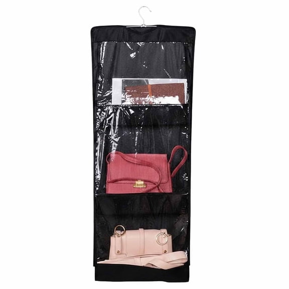 Vertical Hanging Gift Bag Storage Caddy, Space-Saving Gift Bag Organizer Storage with Separate Compartments, Gift Wrap Organizer for Flat Bags, Keeps Gift Bags Flat (Black)