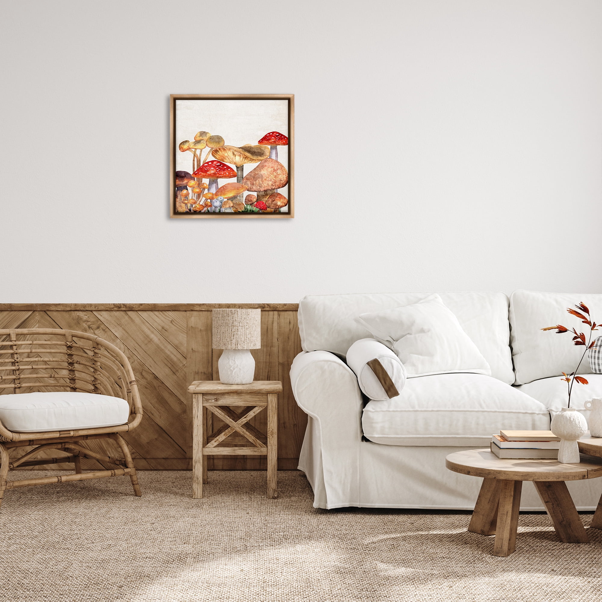 Stupell Industries Rustic Woodland Mushrooms Botanical & Floral Painting Brown Floater Framed Canvas Art Print Wall Art, 25 x 25