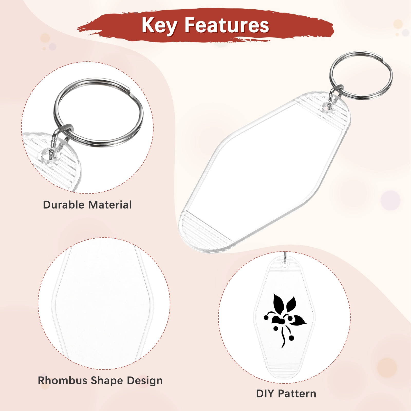 Blank Hotel Keychain Tags [30PCS] - Plastic Rhombus Blank Motel Keychain for Luggage Labels [Clear] Vintage Key Tags
