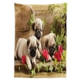 thumbnail image 3 of Ambesonne Pug Tablecloth Rectangular Table Cover, Sibling Puppies Flowers, 52"x70", Fern Green Eggshell, 3 of 4